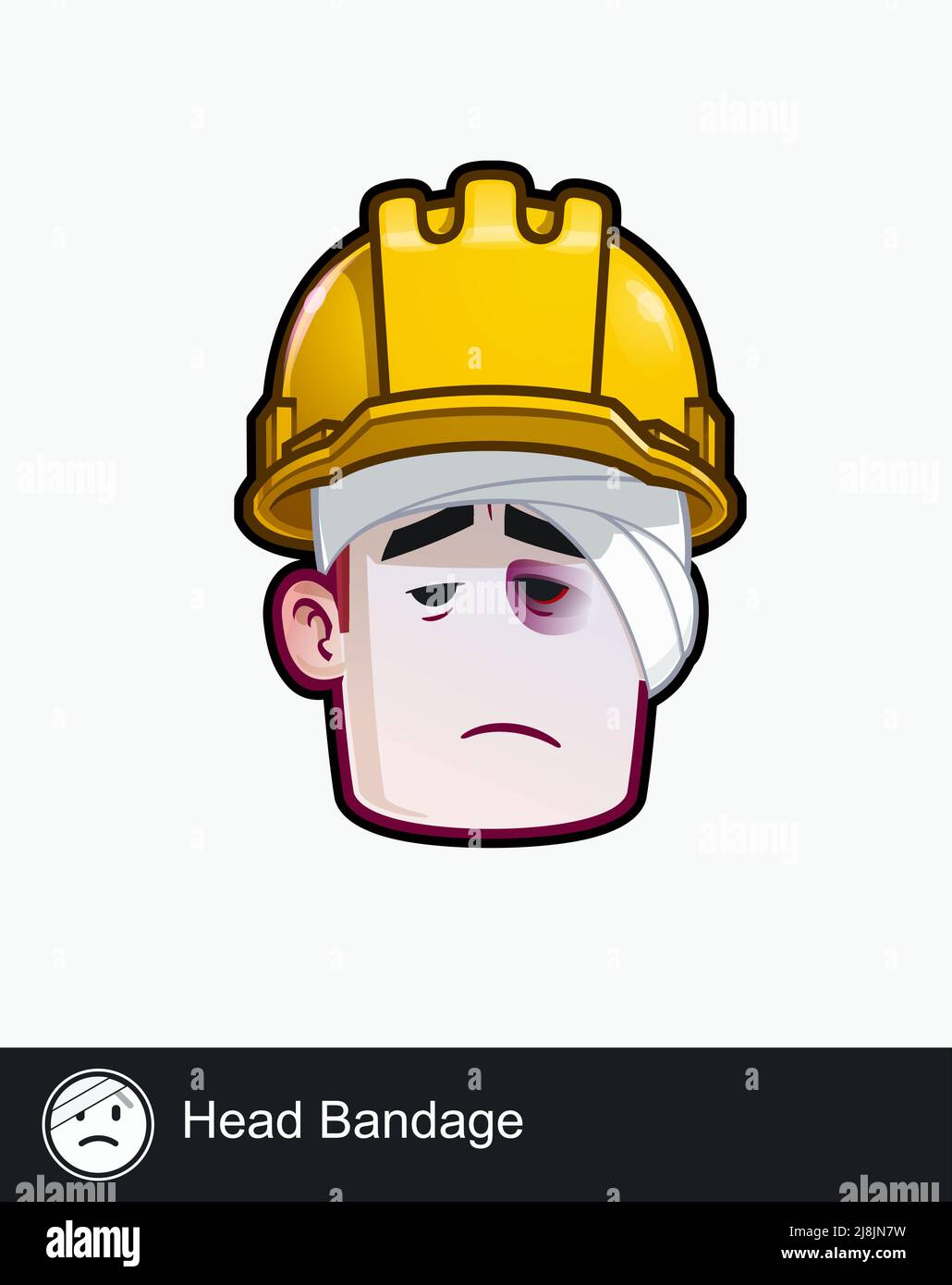 Icon of a construction worker face with  Injured with Head Bandage emotional expression. All elements neatly on well described layers and groups. Stock Vector