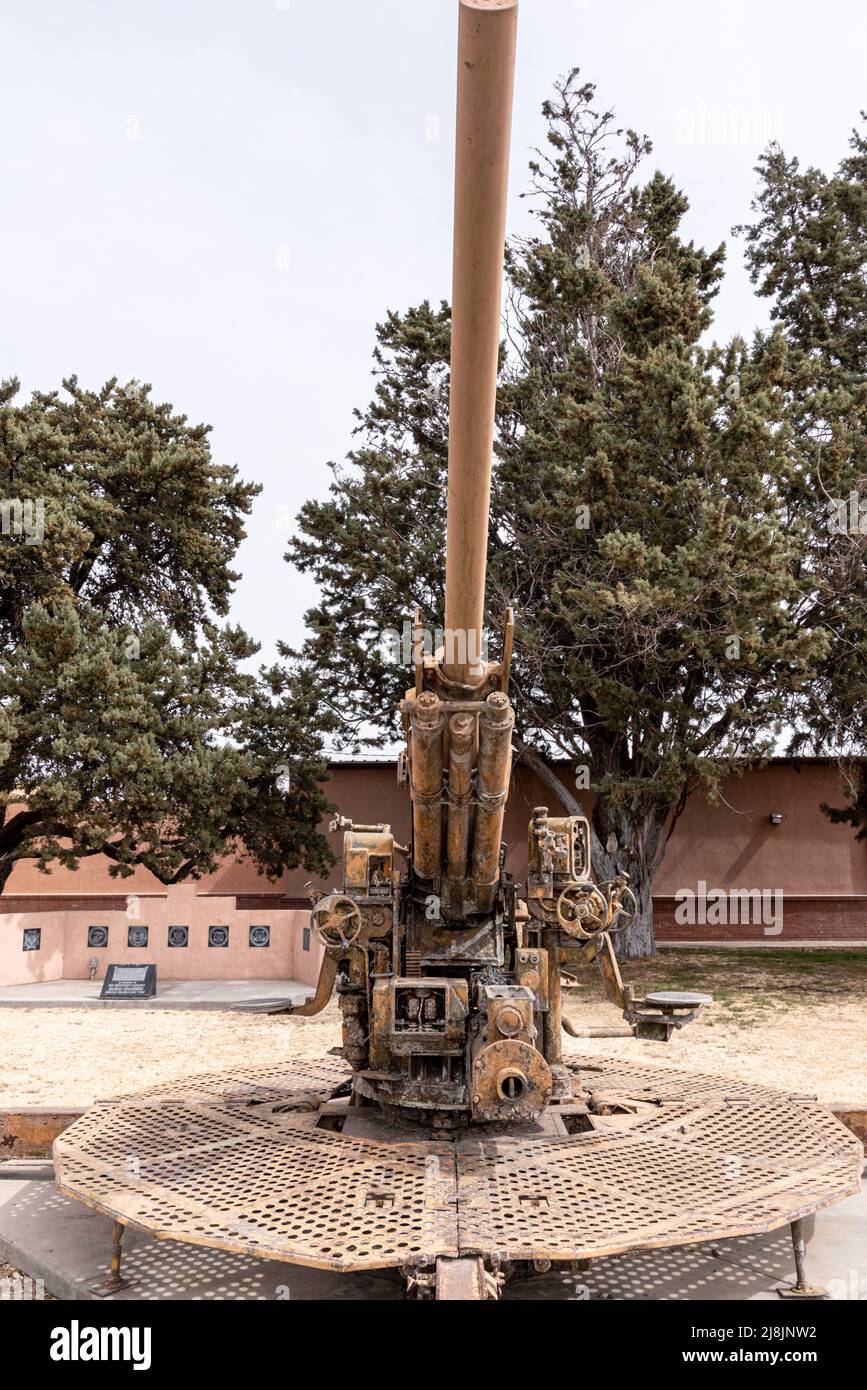 An antiaircraft gun in the Veterans Memorial Park in Deming, New Mexico. Stock Photo