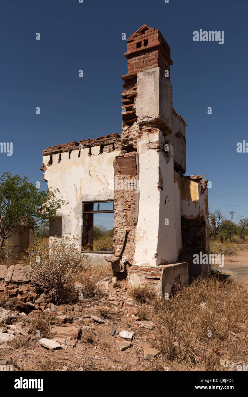 Abandoned building that was once a working spa and mezcal distillery in the Sonoran Desert in Mexico. Stock Photo