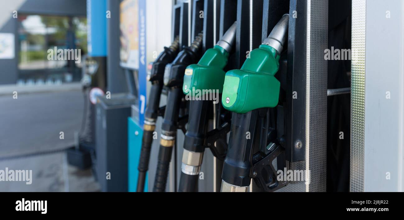 Fuel pumps at a petrol gas station Stock Photo Alamy