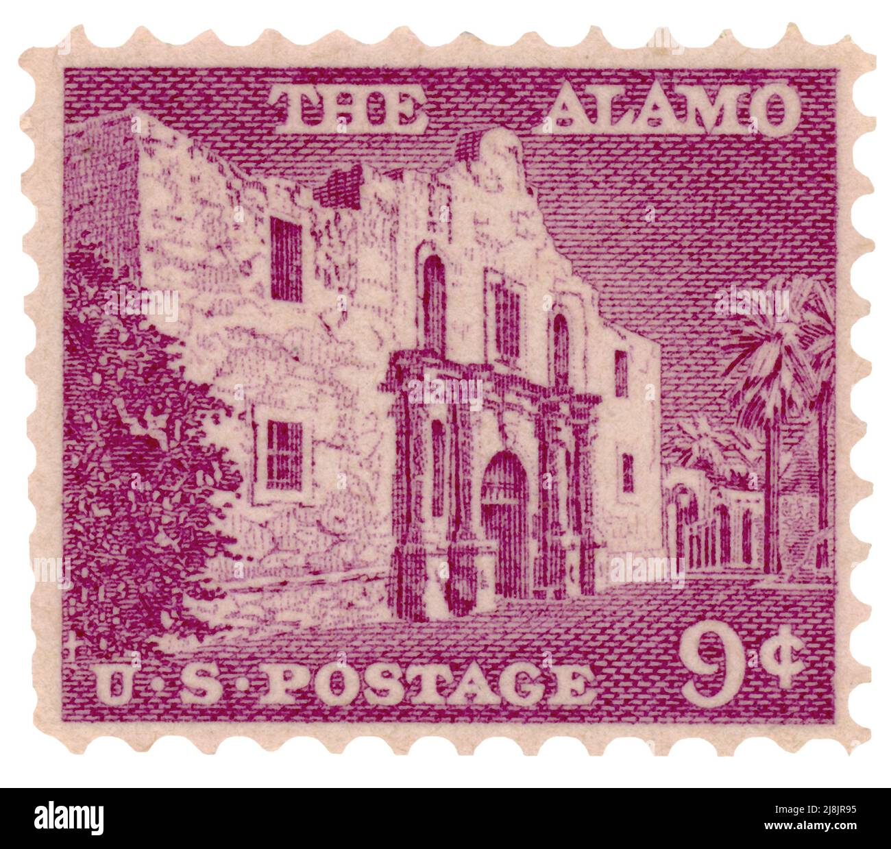 The Alamo postage Stamp issued in 1956, a restored reproduction. Stock Photo