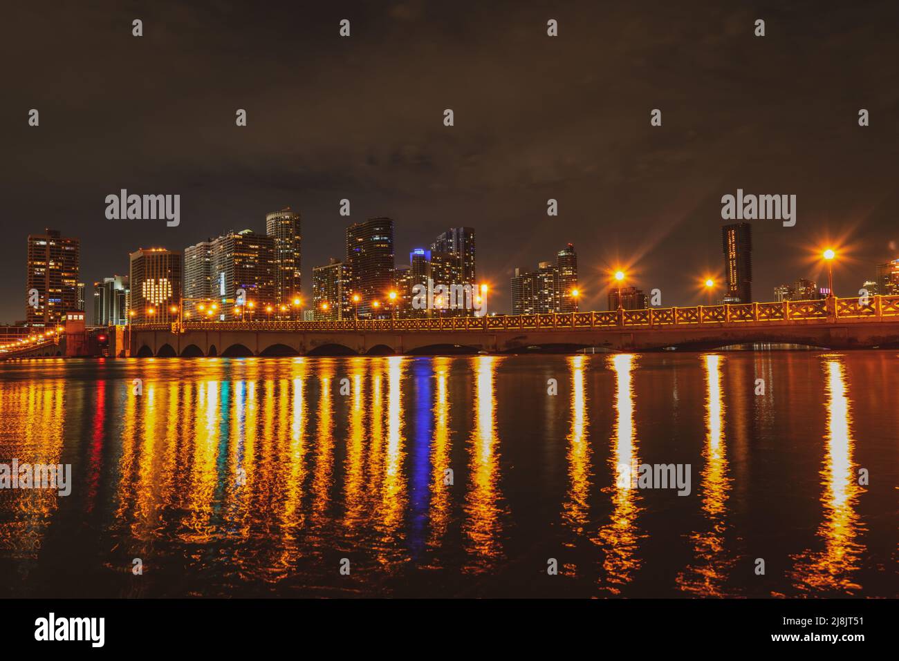 Miami, downtown skyline. Miami Florida, sunset panorama with colorful