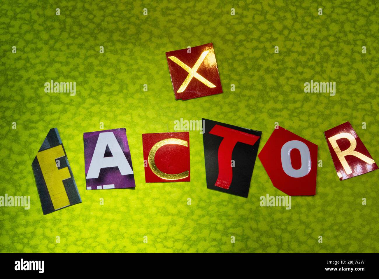 Ransom note style concept representing XFactor, USA 2022 Stock Photo
