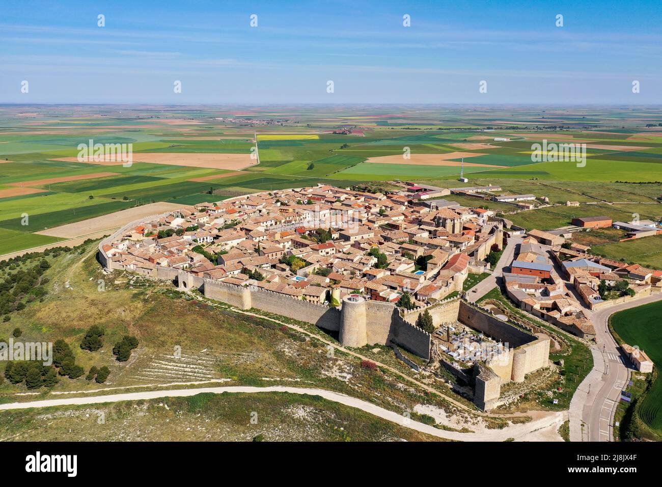 aerial view of the walled town of Urueña, Valladolid Stock Photo