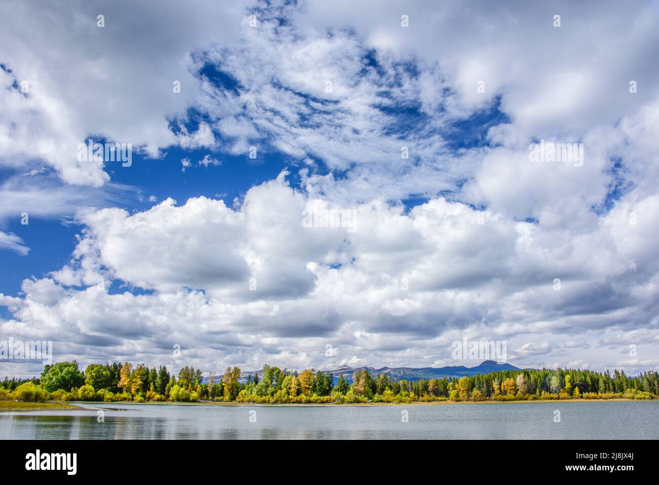 A huge sky above Island Park reservoir in autumn, Island Park, Fremont County, Idaho, USA Stock Photo