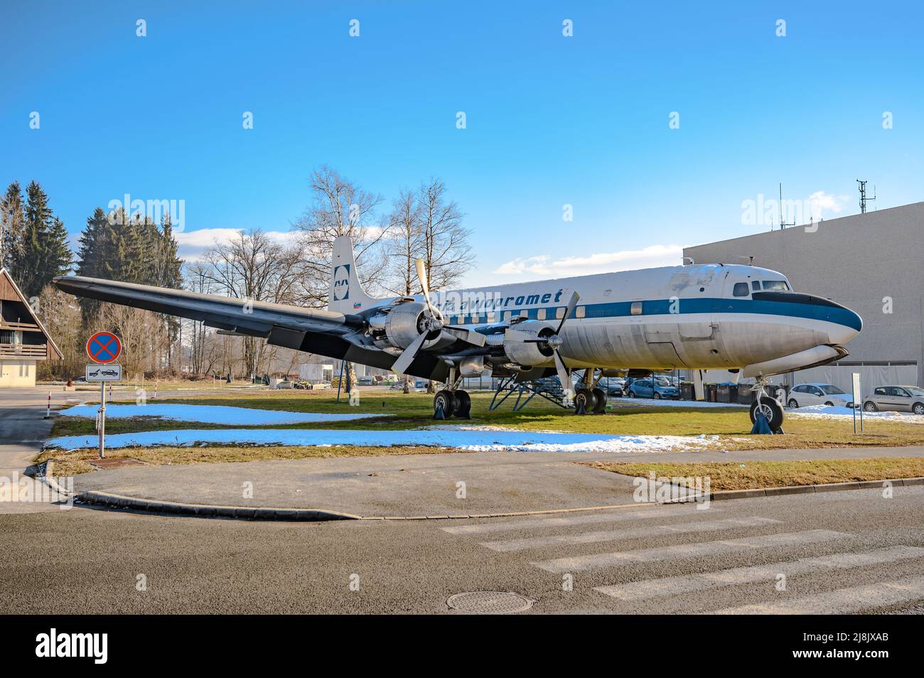 LJUBLJANA, SLOVENIA - FEBRUARY 15, 2022: Douglas DC-6B YU-AFF airplane next  to the Ljubljana airport Stock Photo - Alamy