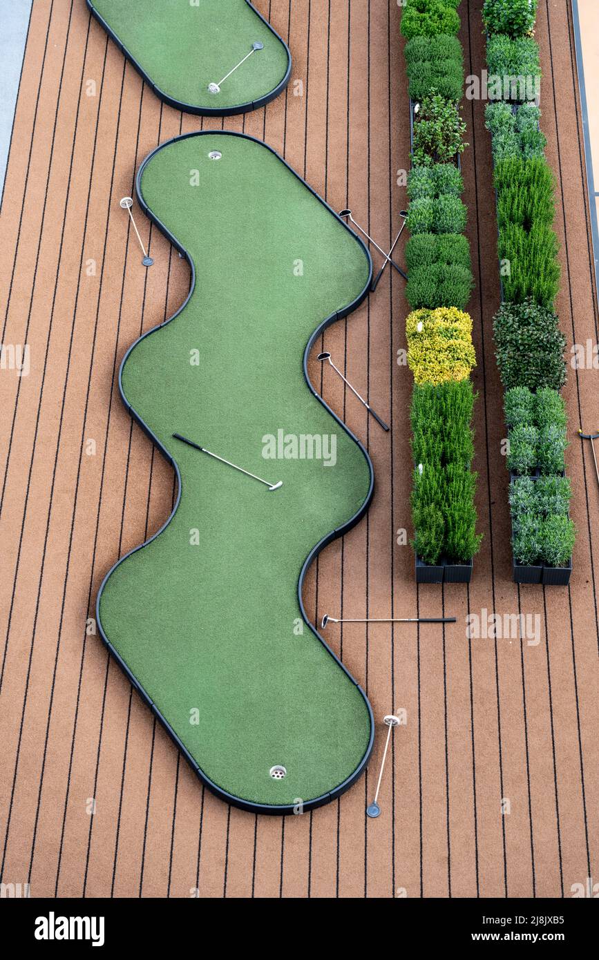Outdoor deck, upper deck, open air deck of a river cruise ship, putting