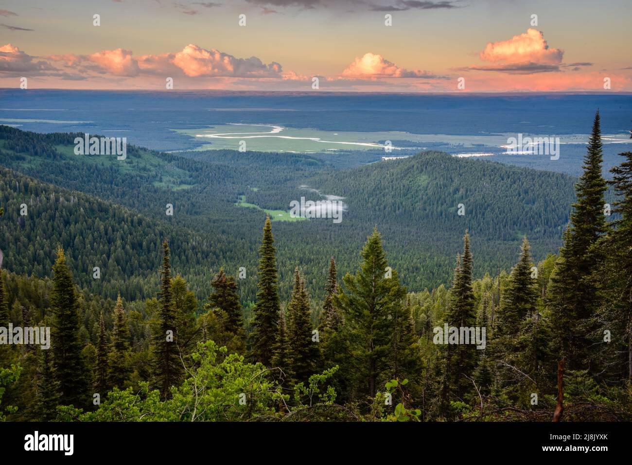 Looking over Harriman State Park and the Henry's Fork of the Snake River from Bishop Mountain, Island Park, Fremont County, Idaho, USA Stock Photo