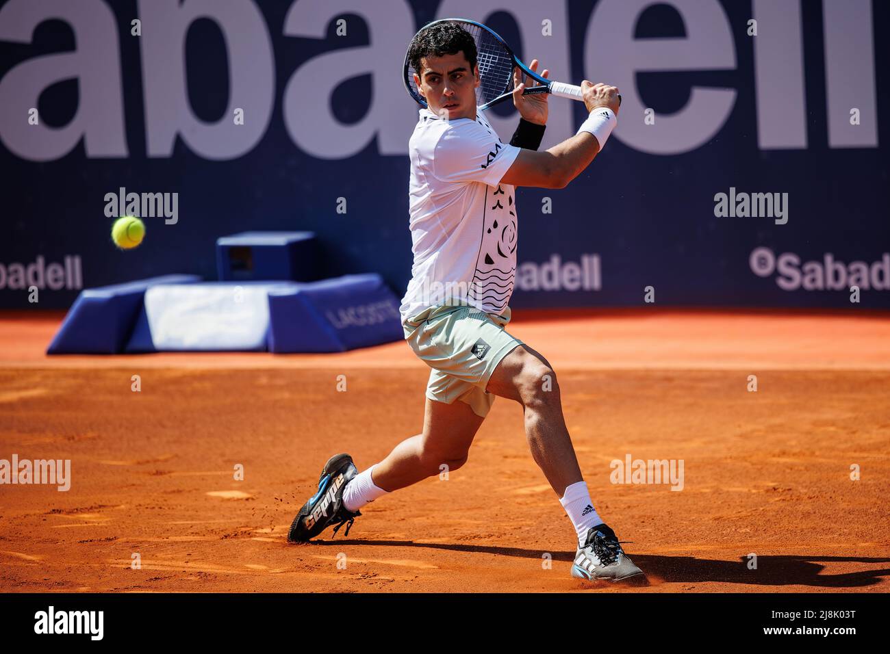 BARCELONA - APR 18: Jaume Munar in action during the Barcelona Open Banc Sabadell Tennis Tournament at Real Club De Tenis Barcelona on April 18, 2022 Stock Photo