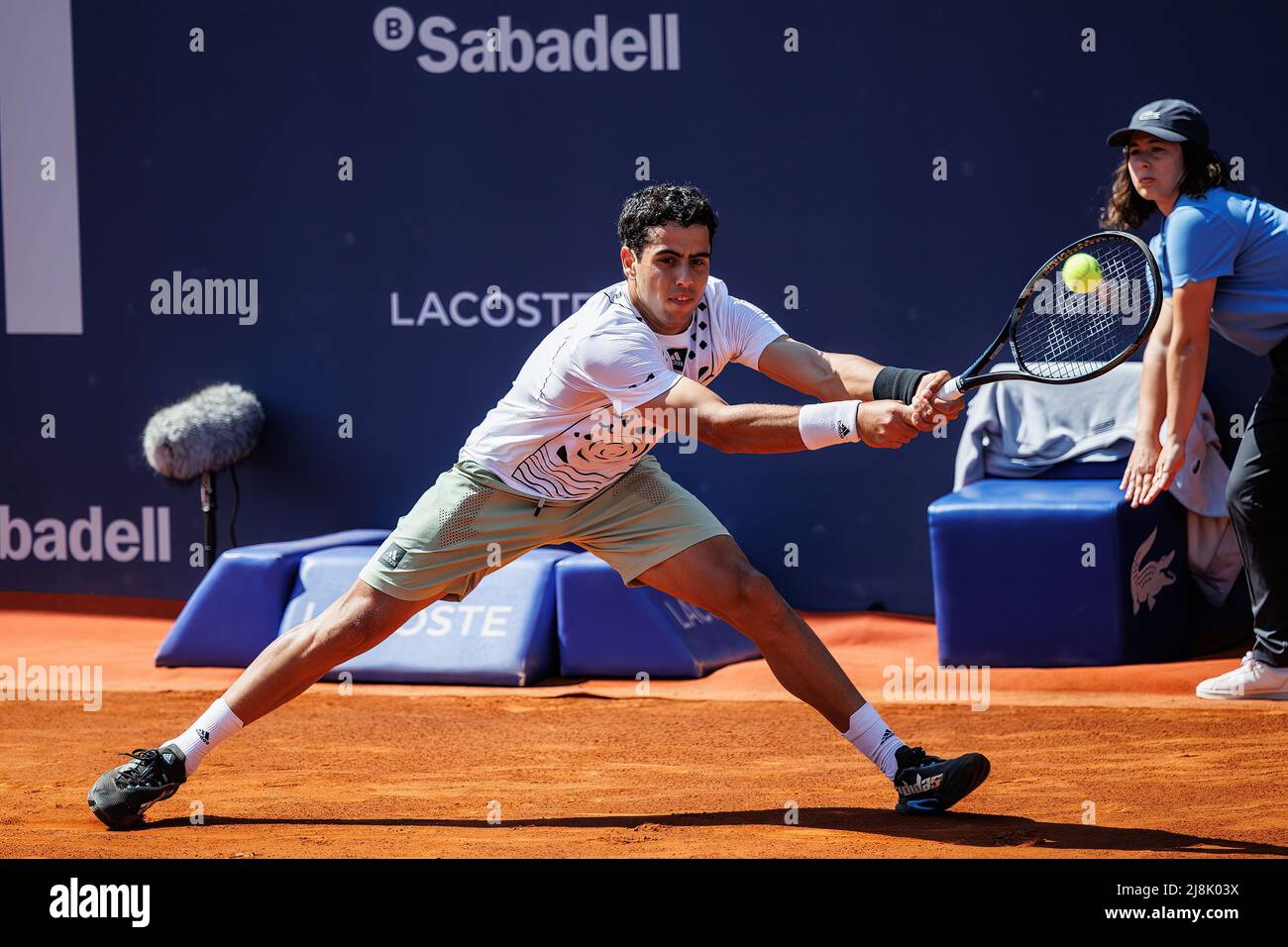 BARCELONA - APR 18: Jaume Munar in action during the Barcelona Open Banc Sabadell Tennis Tournament at Real Club De Tenis Barcelona on April 18, 2022 Stock Photo