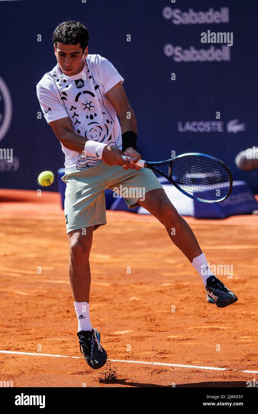 BARCELONA - APR 18: Jaume Munar in action during the Barcelona Open Banc Sabadell Tennis Tournament at Real Club De Tenis Barcelona on April 18, 2022 Stock Photo
