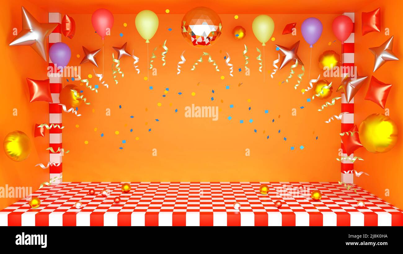 Party room colorful decoration by balloon for birthday party and event or  product display exhibition, 3D rendering Stock Photo - Alamy