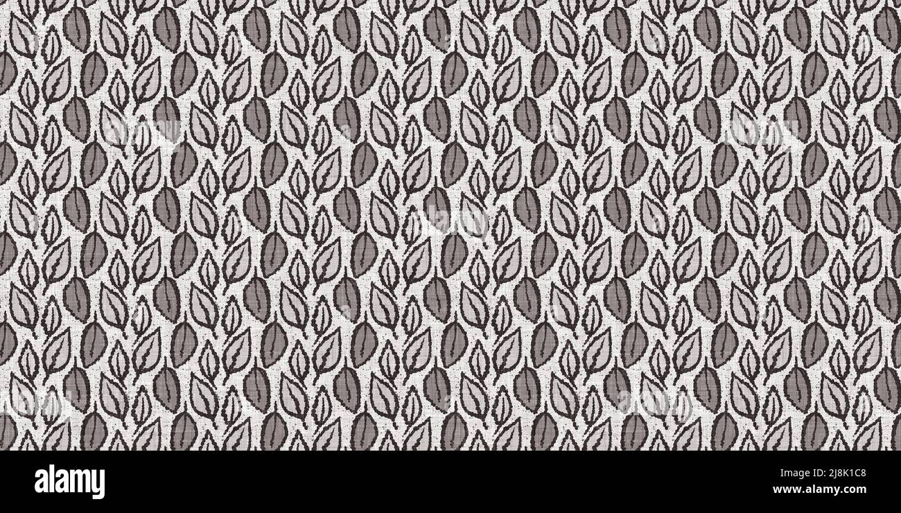 French grey botanical leaf linen seamless border with 2 tone country ...