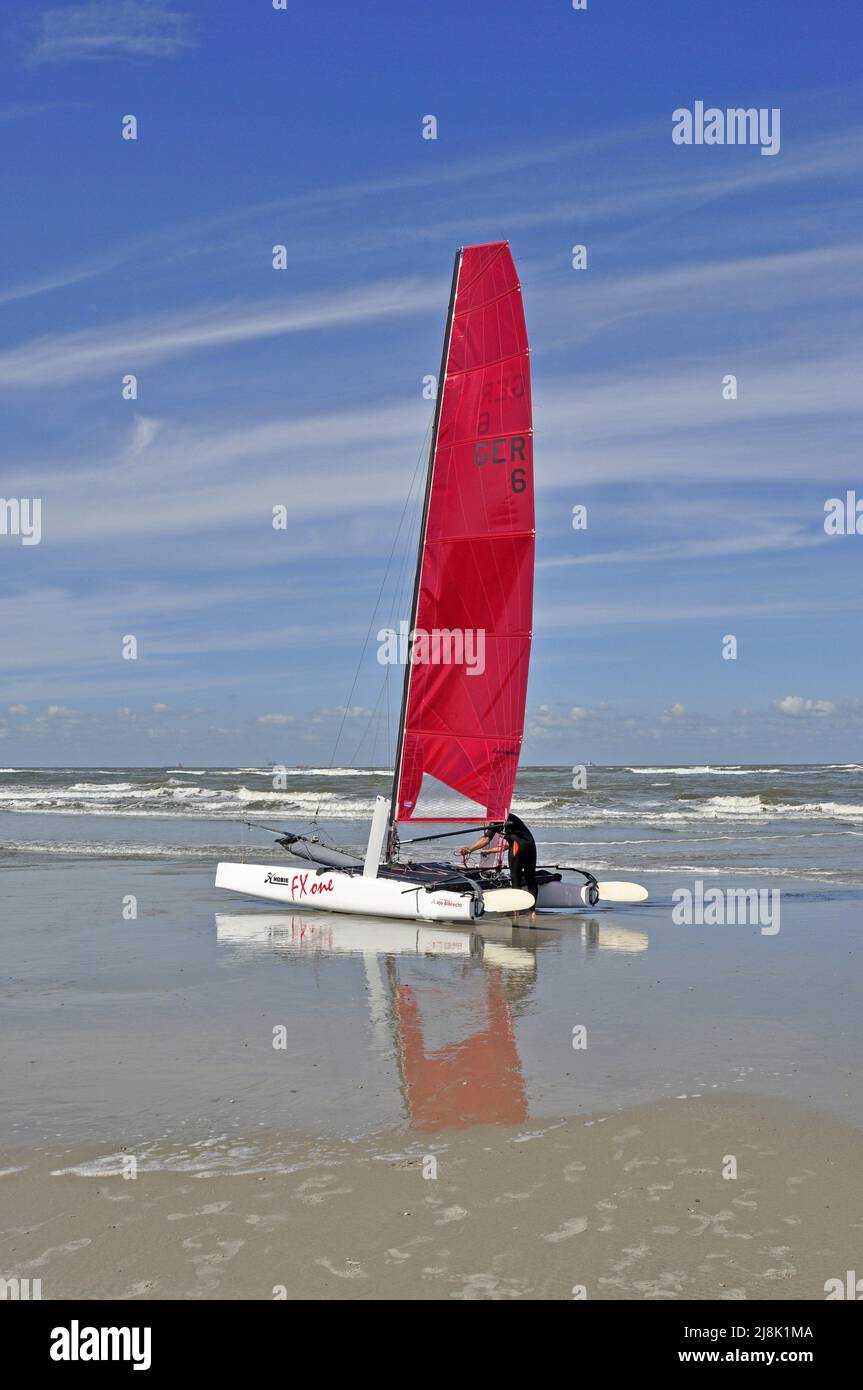 Catamaran on the beach of Wangerooge, Germany, Lower Saxony, East Frisia Stock Photo
