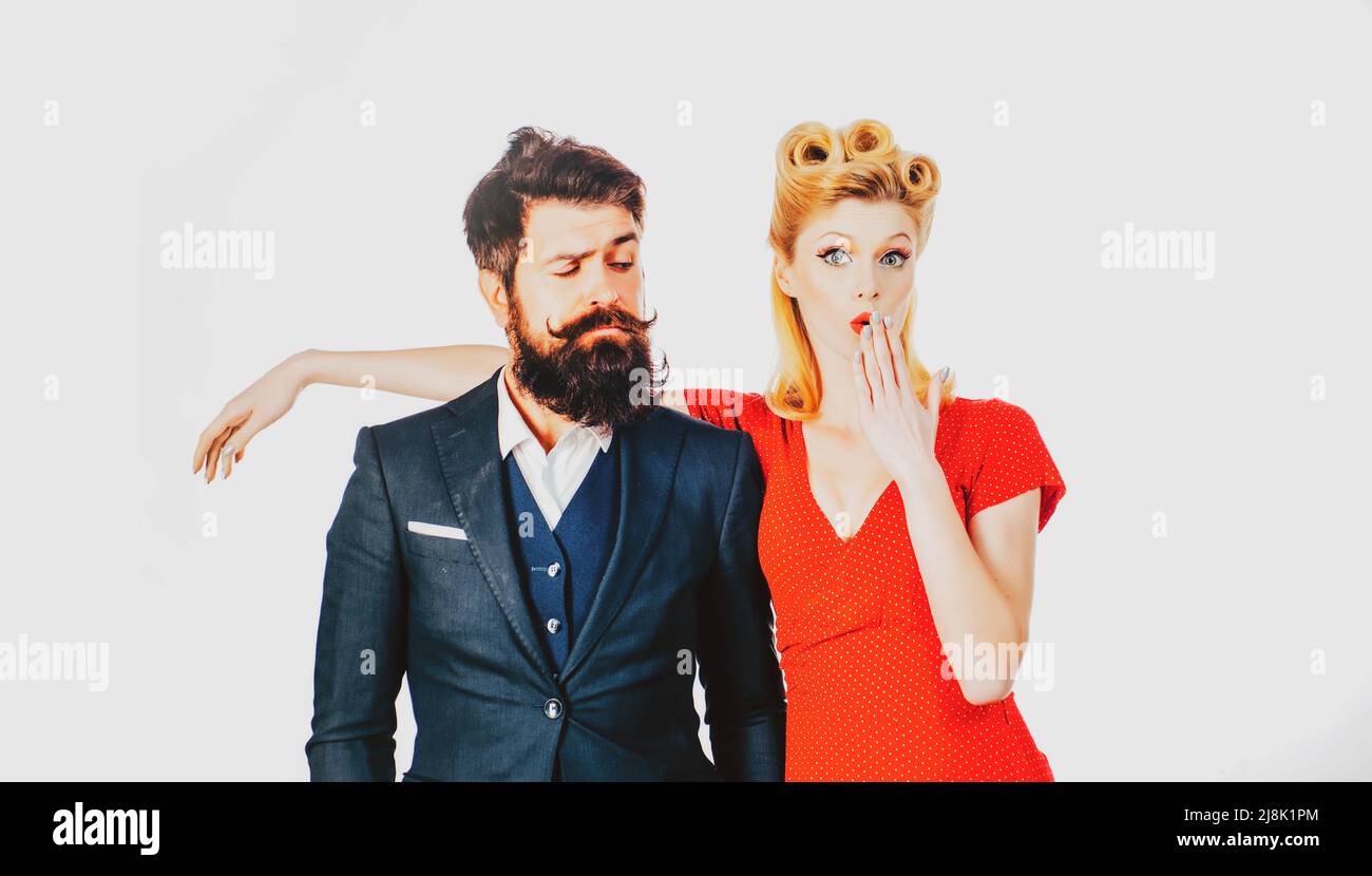Husband and wife, vintage style. Sensual retro portrait of young couple ...