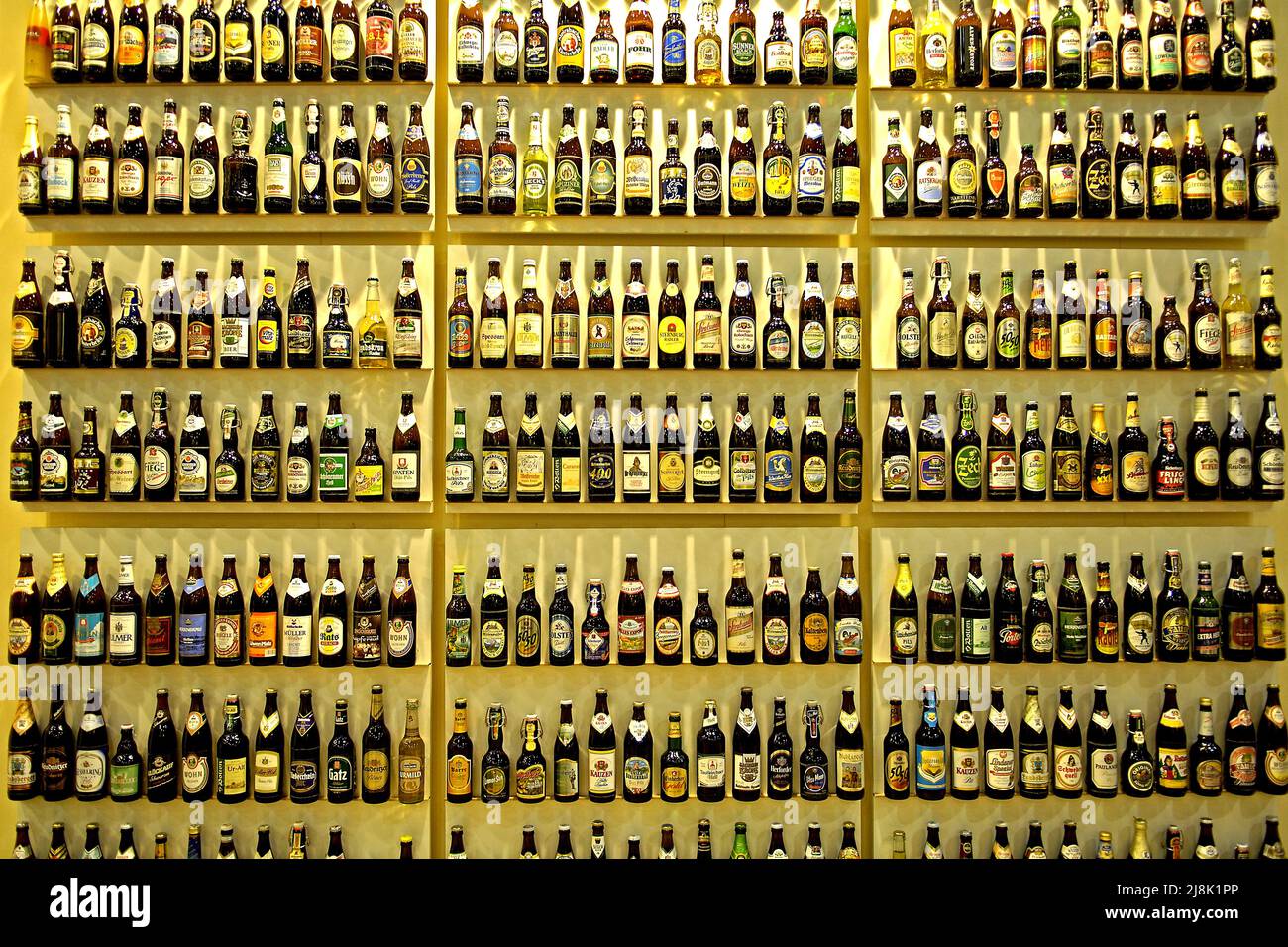 rack with dieeferent beer bottles, Germany Stock Photo