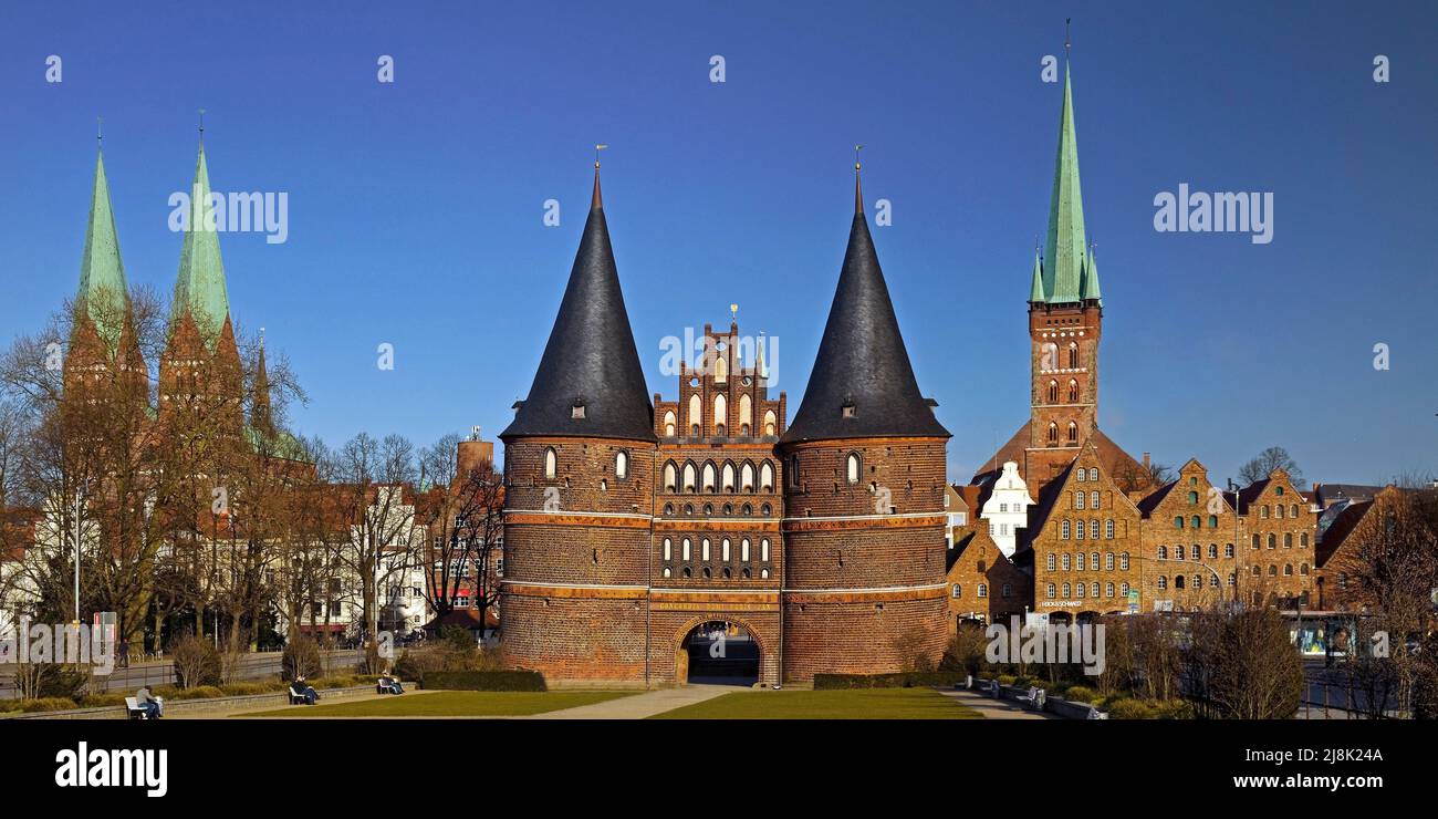 Church St. Mary, Holstentor, salt storehouse and church St. Petri ...
