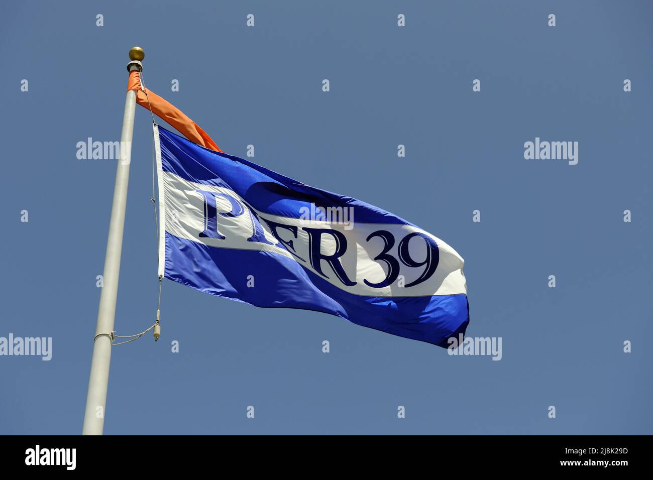 Flag of Pier 39 at Fisherman's Wharf, USA, California, San Francisco Stock Photo
