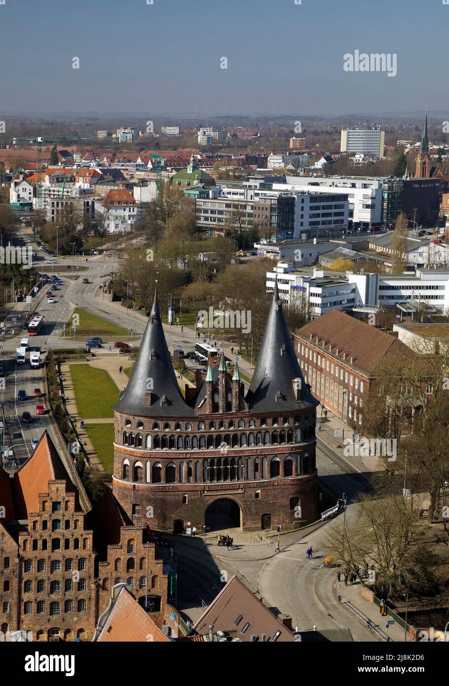 Holstentor from above, former town gate, part of the UNESCO cultural ...