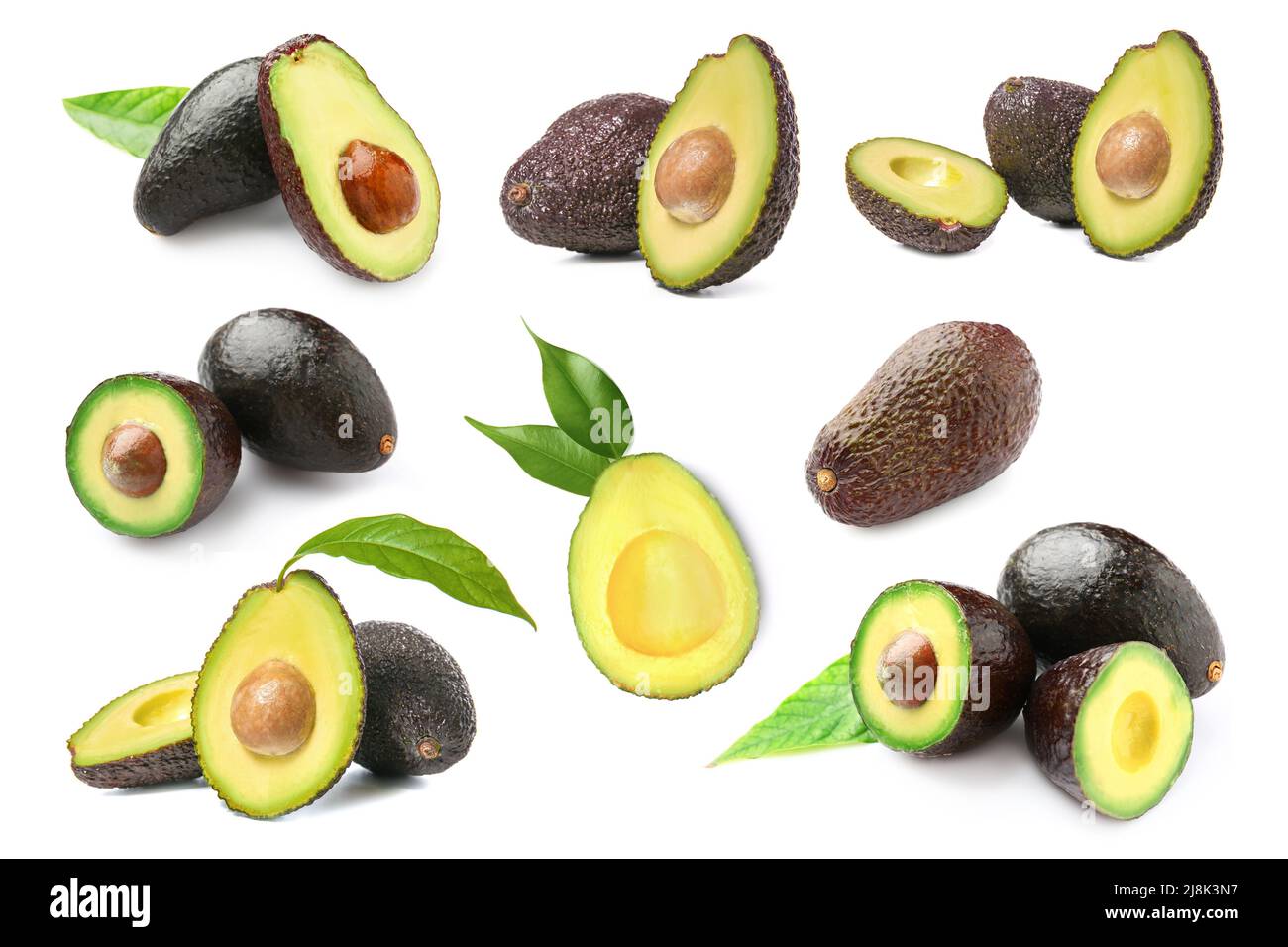 Set of whole and cut avocados isolated on white Stock Photo - Alamy