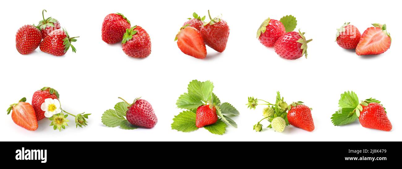 Set of sweet ripe strawberry isolated on white Stock Photo - Alamy