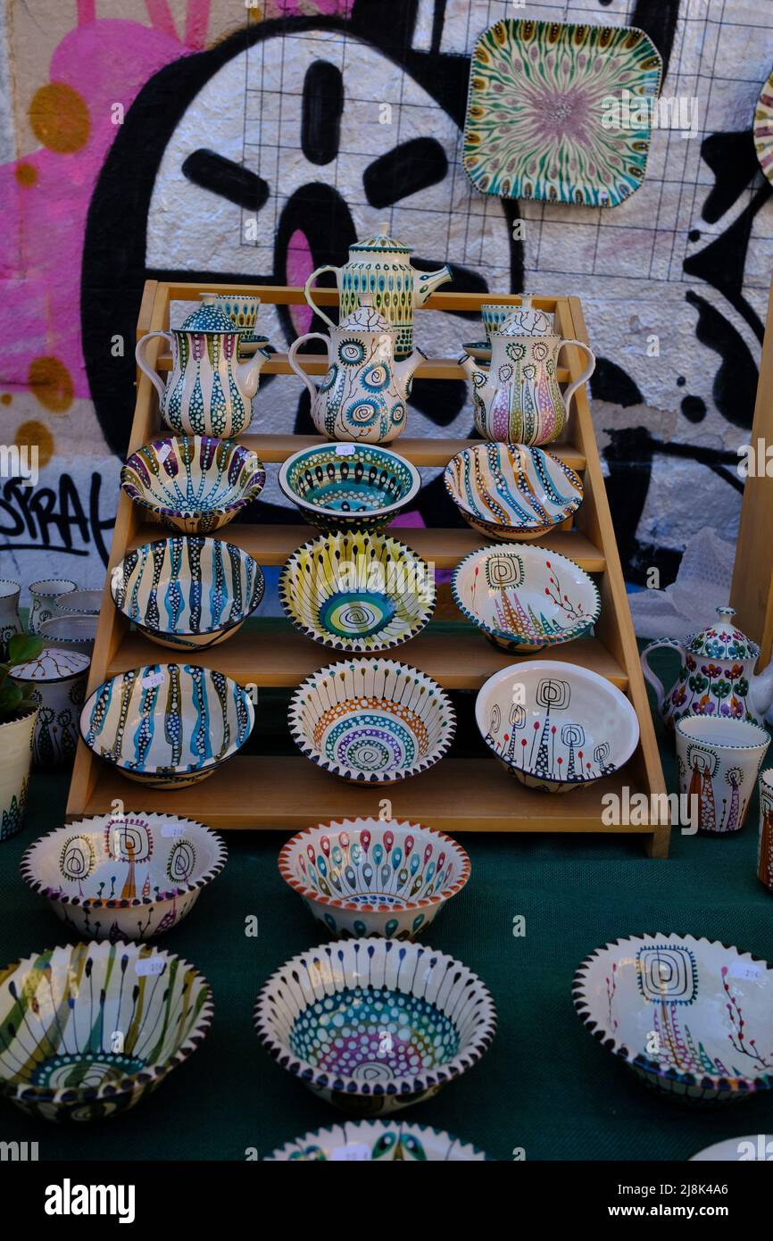 Madrid, Spain. 16th May, 2022. Several pieces pottery bowls seen