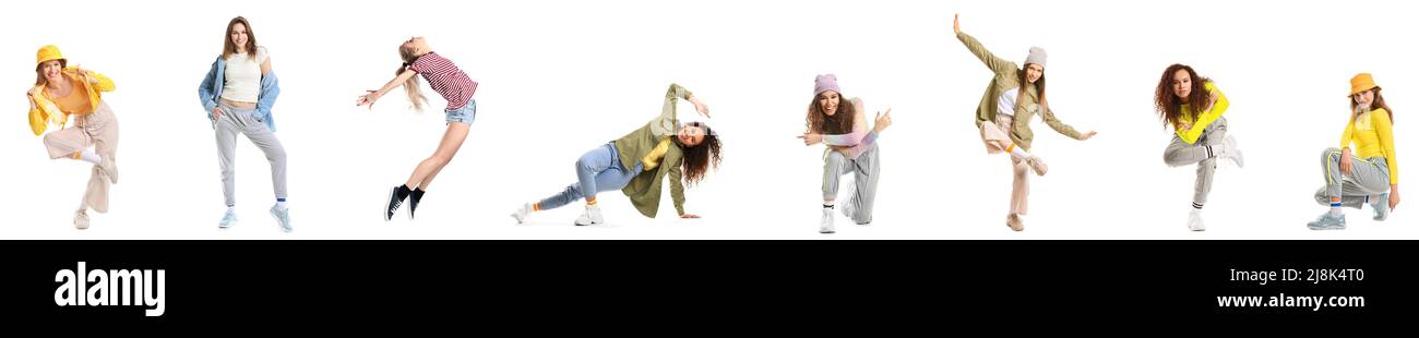 Set of female hip-hop dancers on white background Stock Photo - Alamy