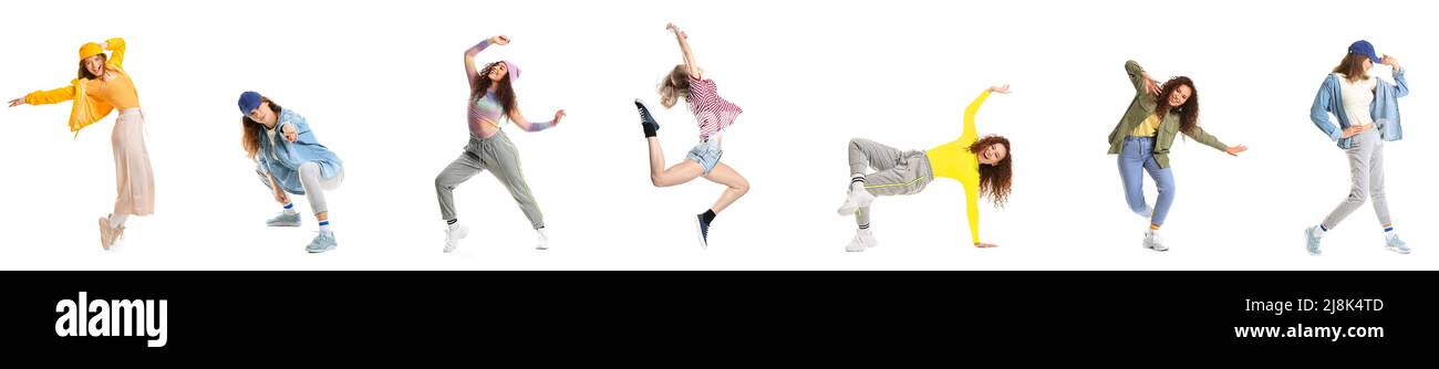 Set of female hip-hop dancers on white background Stock Photo - Alamy