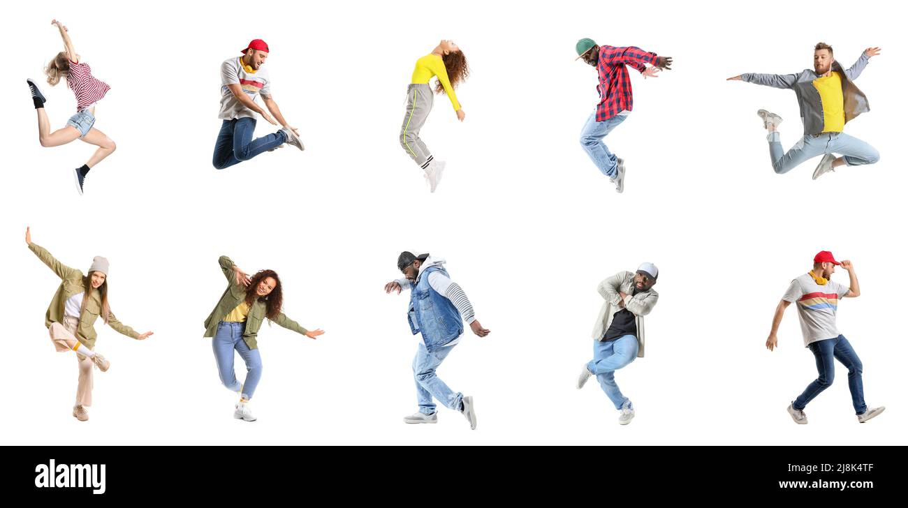 Set of hip-hop dancers on white background Stock Photo - Alamy