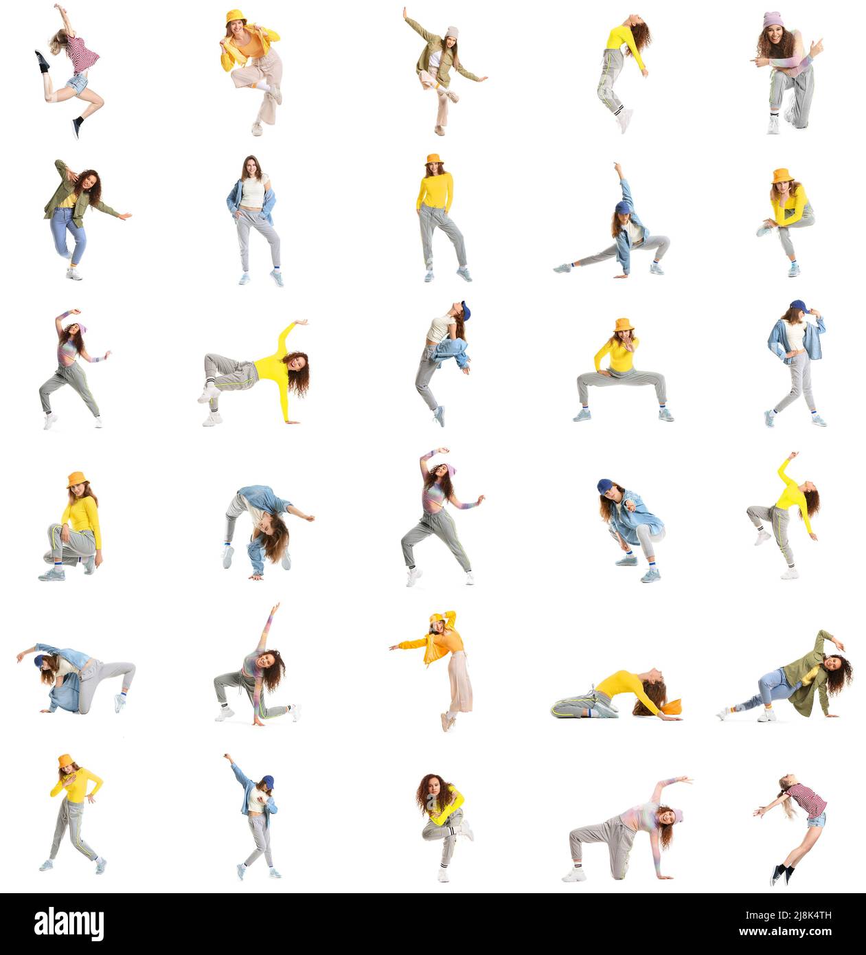 Set of female hip-hop dancers isolated on white Stock Photo - Alamy