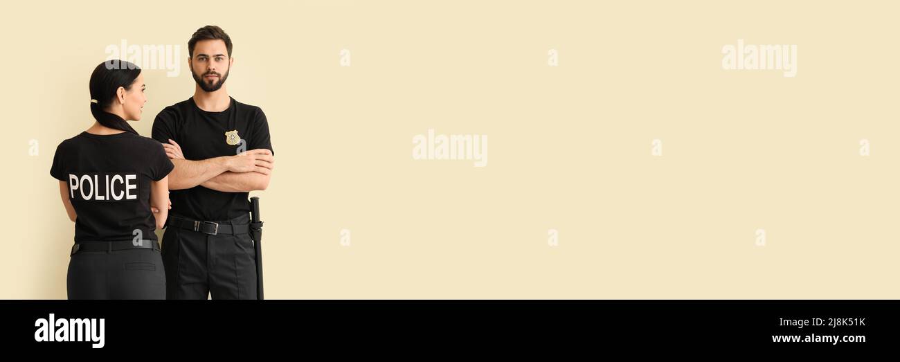 Police officers on light color background with space for text Stock ...
