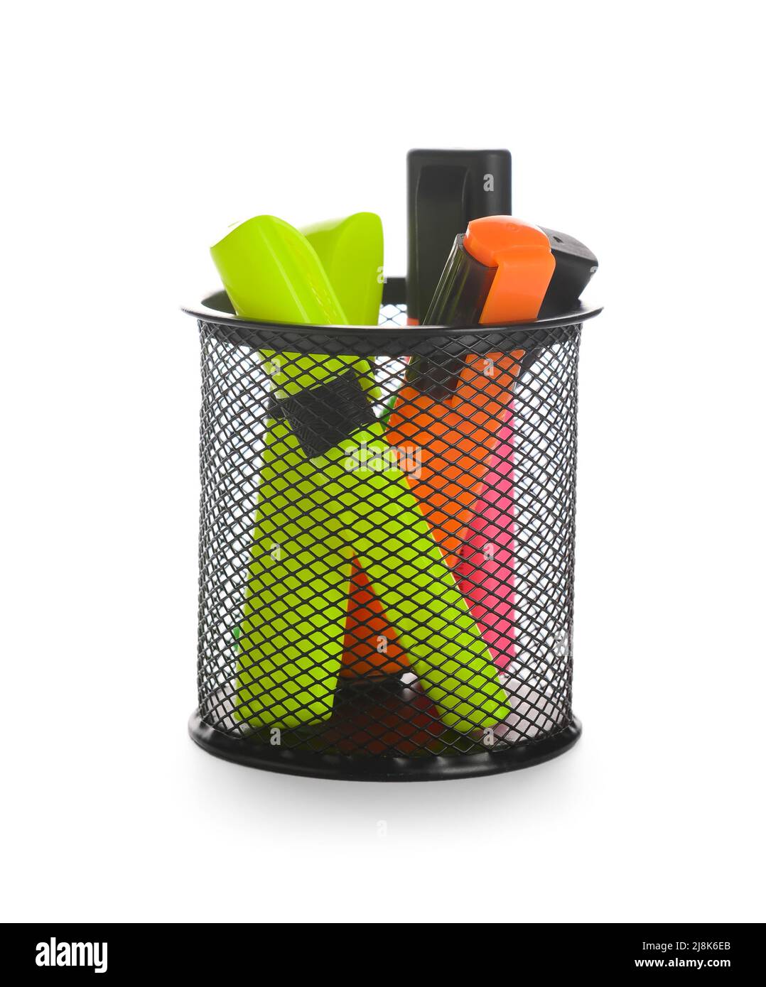 Holder with permanent markers on white background Stock Photo Alamy