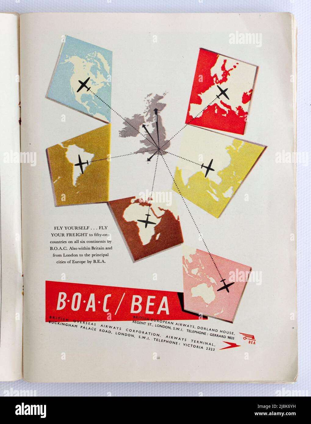 Old 1950s British Advertising BOAC BEA Stock Photo
