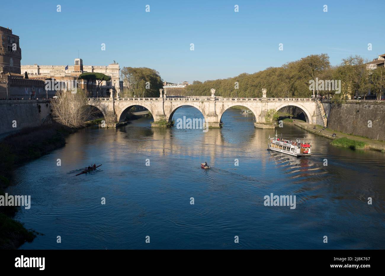 View along River Tiber to Ponte Sant Angelo Rome Italy Stock Photo