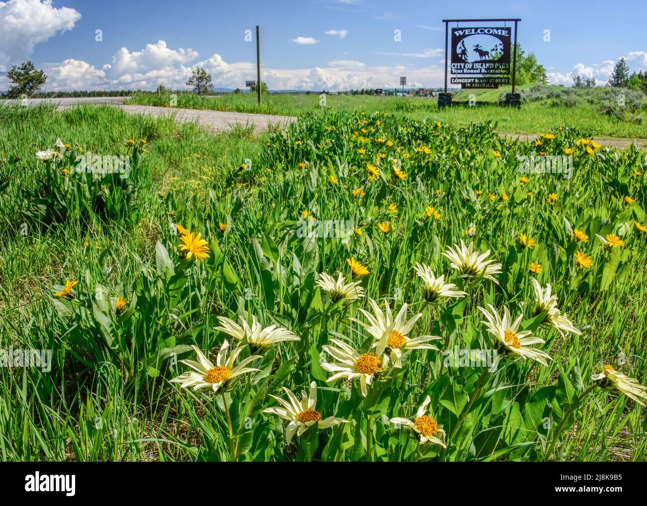 Island Park, Idaho, Longest Mainstreet in America Sign Stock Photo