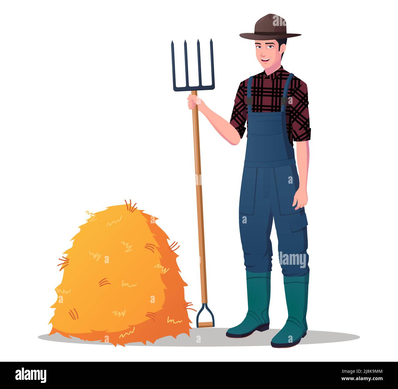 Farmer With Fork and hay pile Vector Illustration Stock Vector