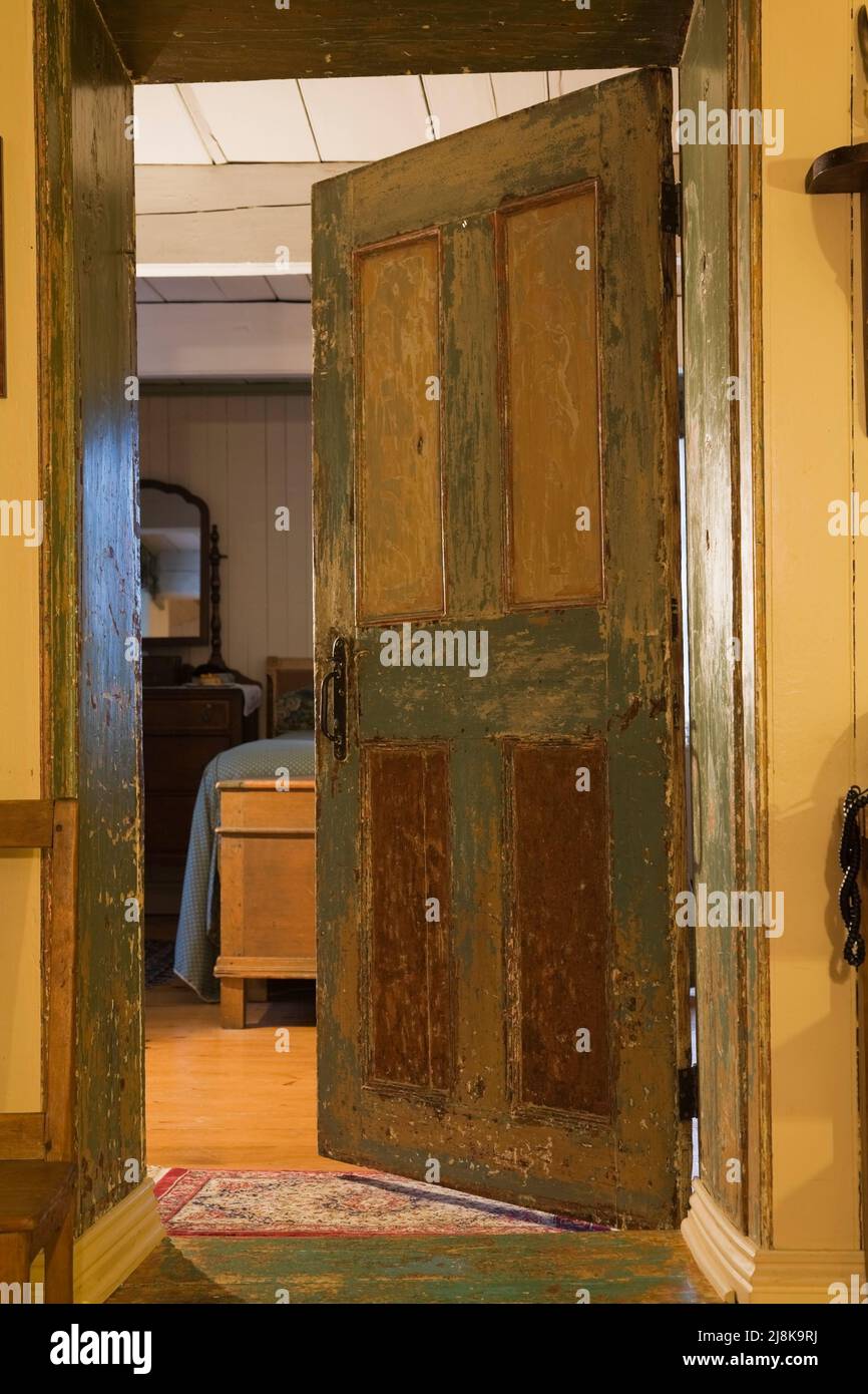Old scratched and worn wooden bedroom door inside old circa 1794 French ...