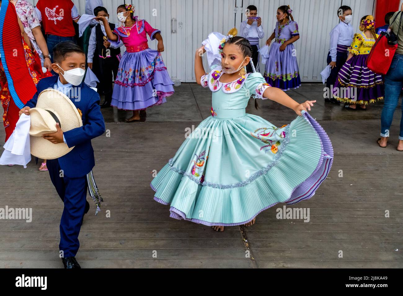 Child Dancers Practise The Marinera Dance Before Taking Part In A