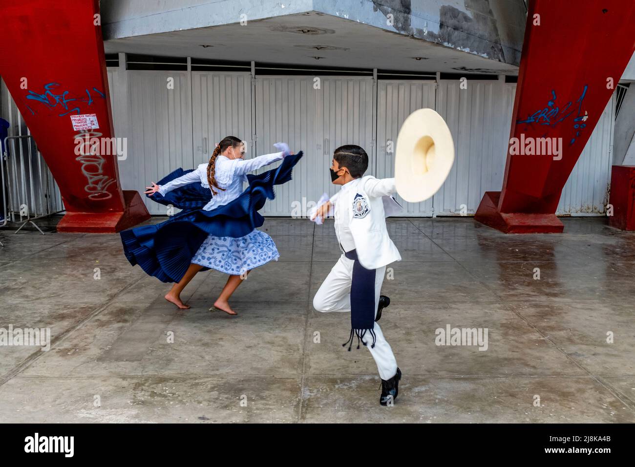 Child Dancers Practise The Marinera Dance Before Taking Part In A