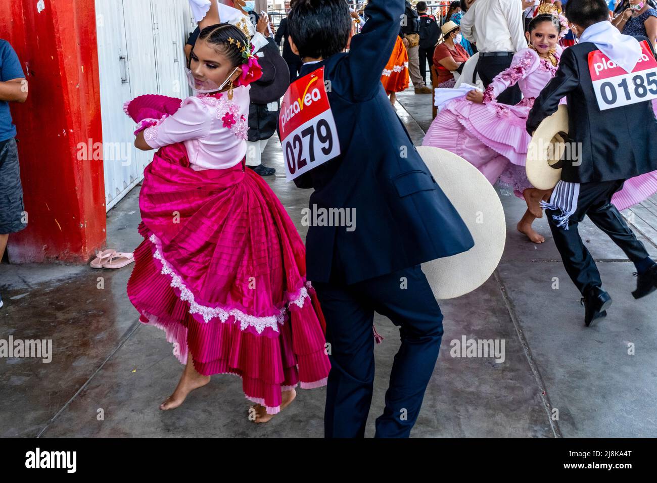 Child Dancers Practise The Marinero Dance Before Taking Taking Part In