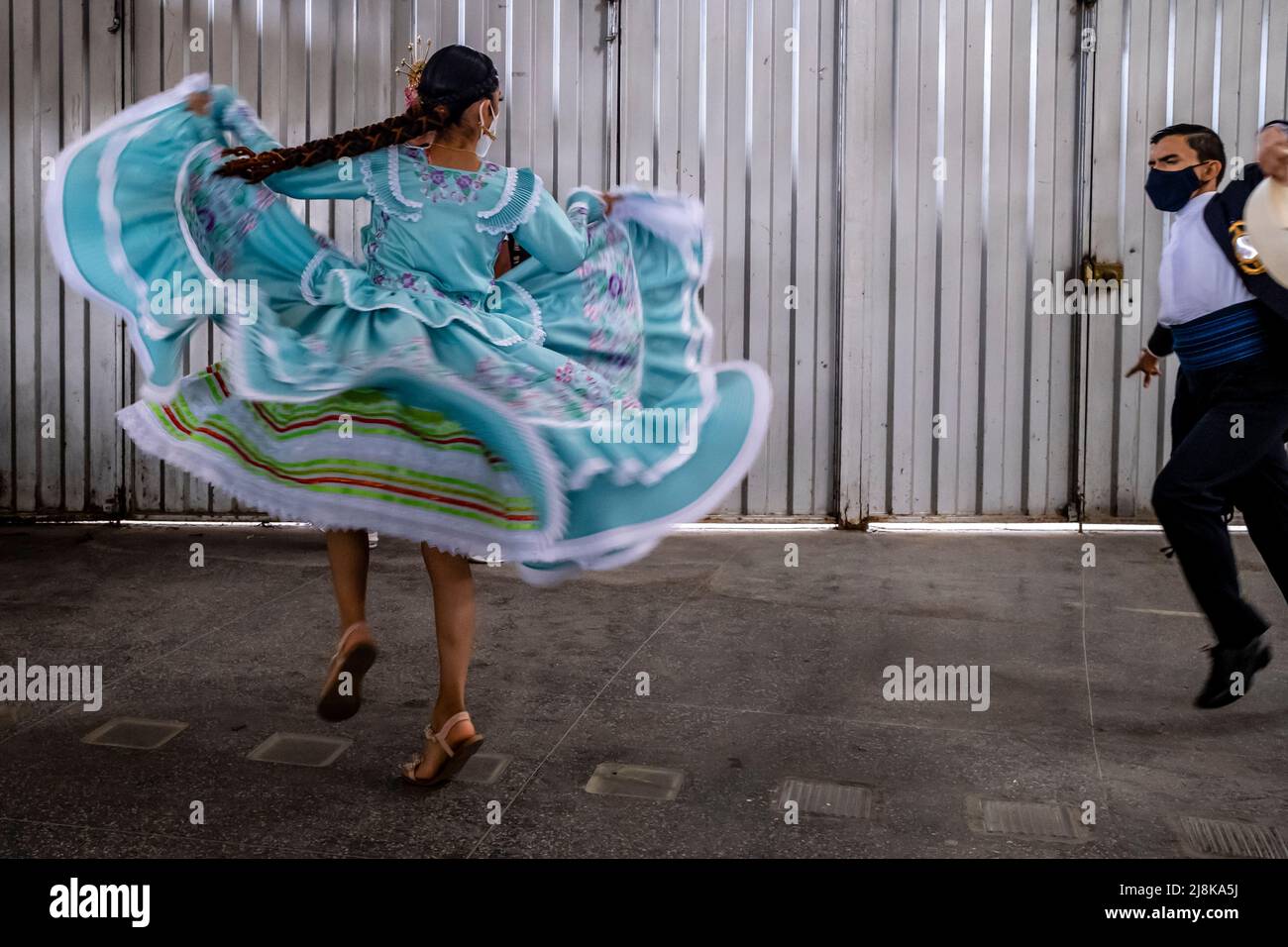 Young Peruvian Dancers Practise The Marinera Dance Before Taking Part