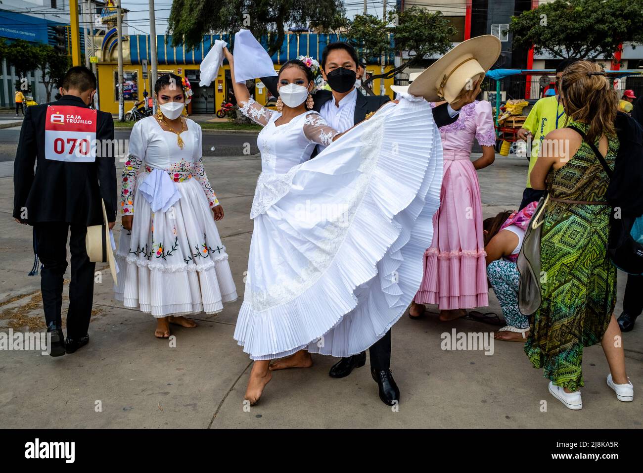 Young Peruvian Dancers Practise The Marinera Dance Before Taking Part In A Competition At The
