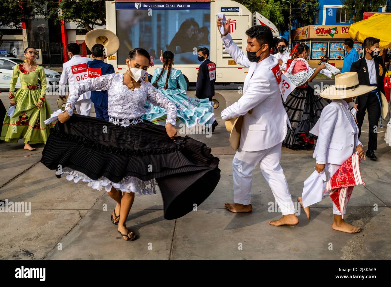 Young Peruvian Dancers Practise The Marinera Dance Before Taking Part