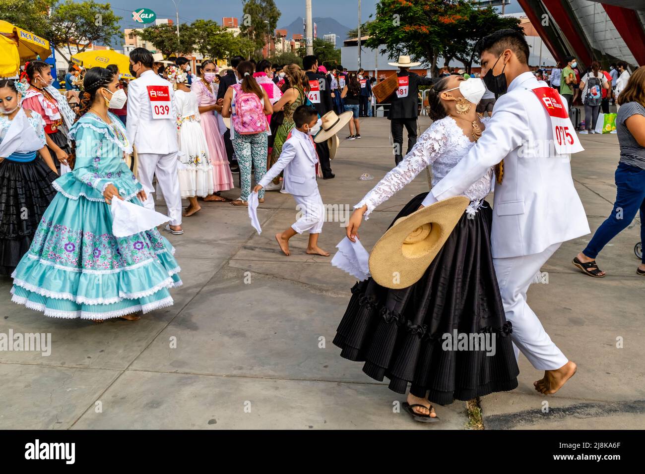 Young Peruvian Dancers Practise The Marinera Dance Before Taking Part
