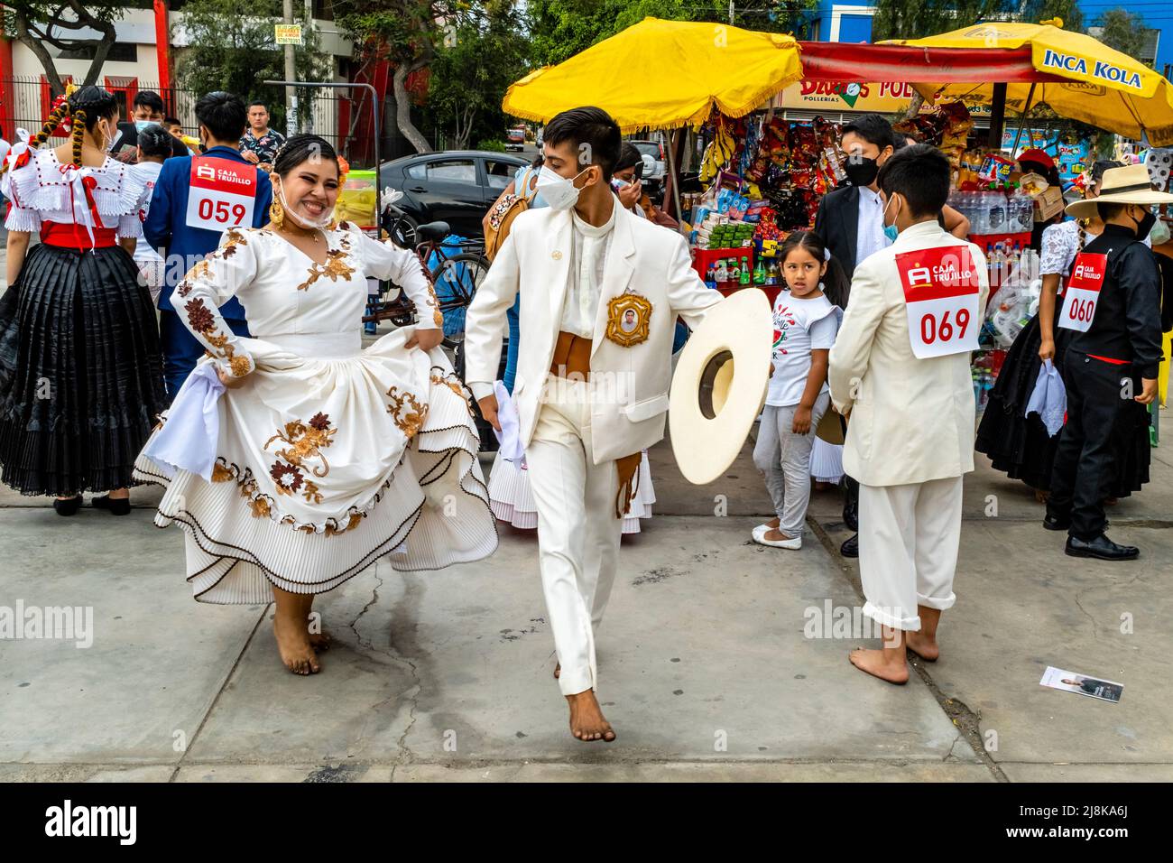 Young Peruvian Dancers Practise The Marinera Dance Before Taking Part