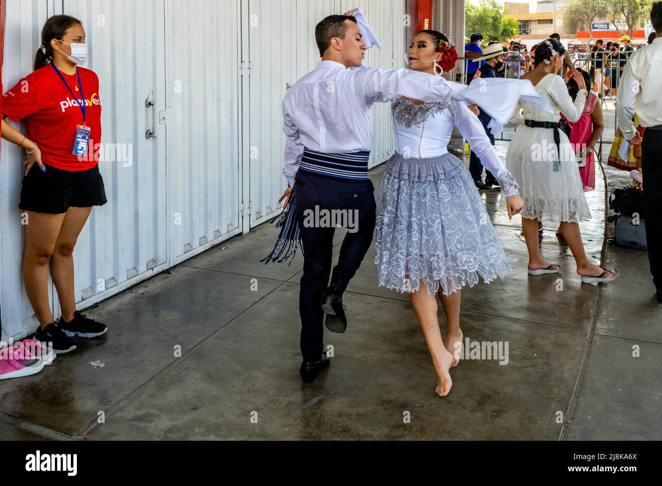 Young Peruvian Dancers Practise The Marinero Dance Before Taking Taking