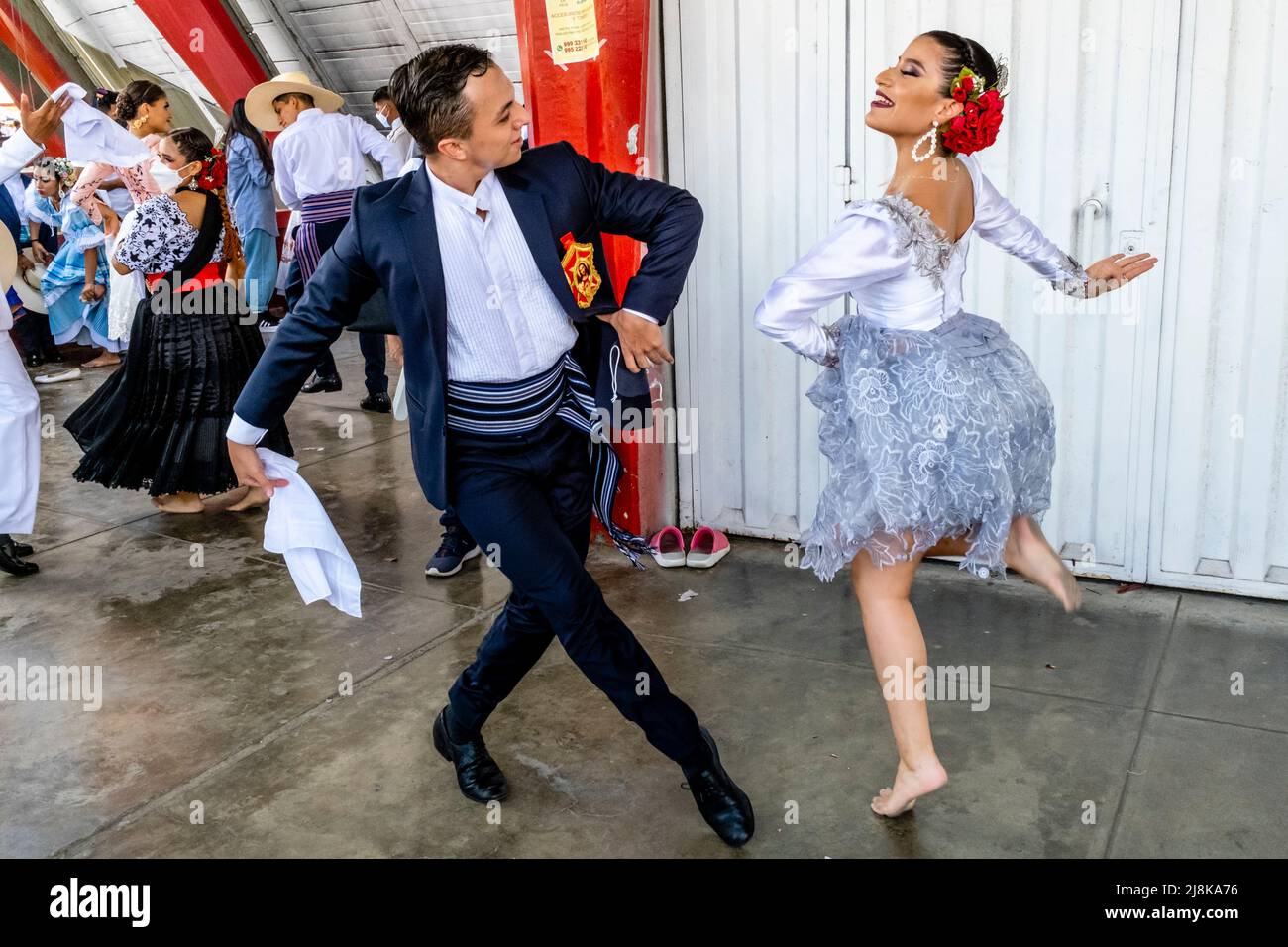 Young Peruvian Dancers Practise The Marinera Dance Before Taking Part