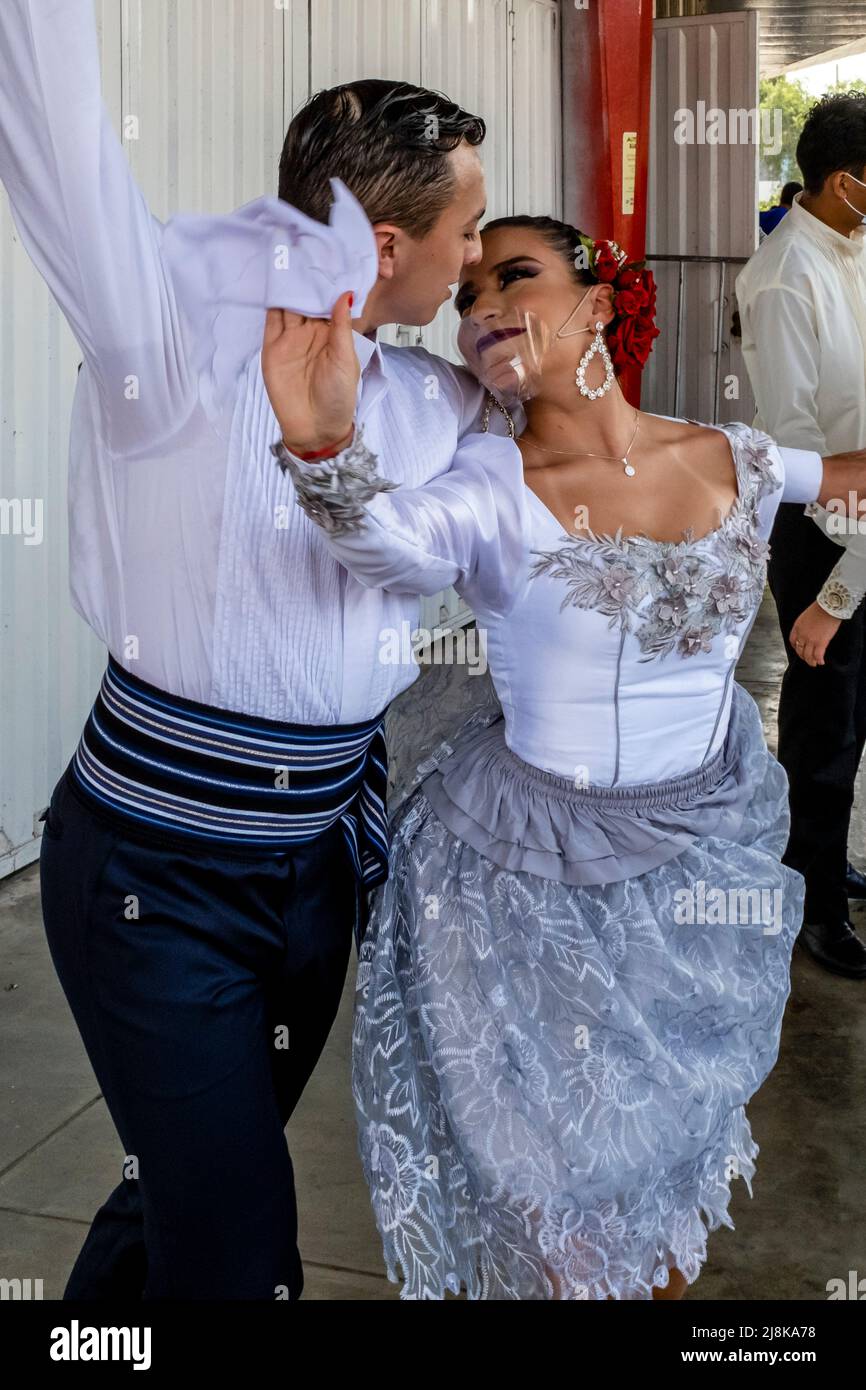 Young Peruvian Dancers Practise The Marinera Dance Before Taking Part