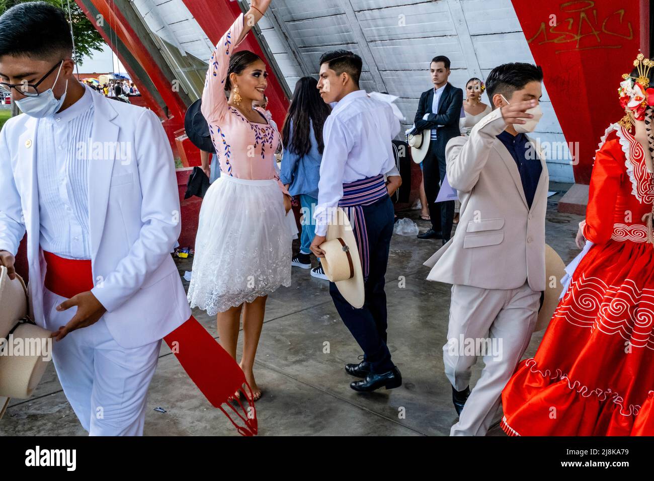 Young Peruvian Dancers Practise The Marinero Dance Before Taking Taking