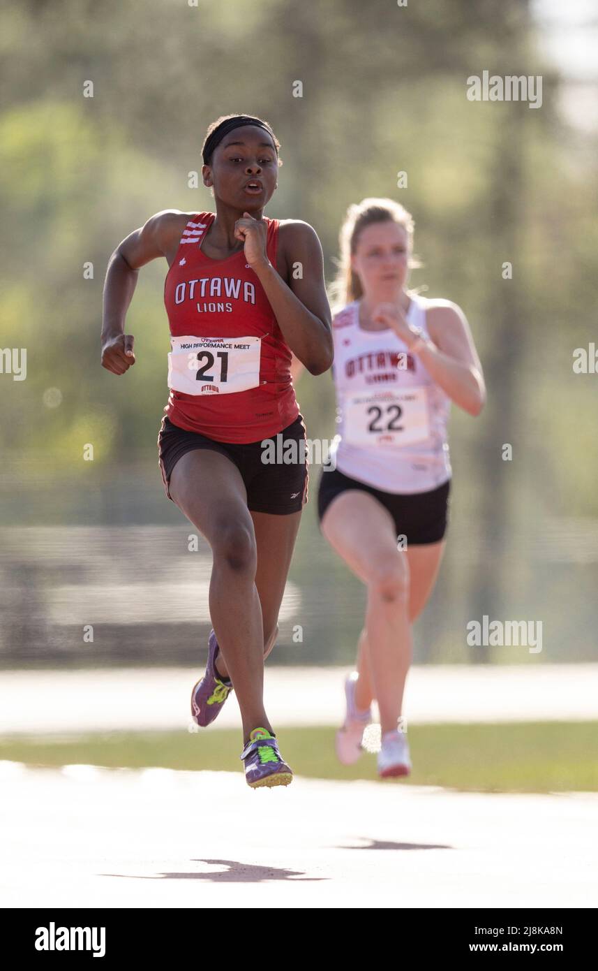 High Performance Meet (Ottawa, Canada---14 May 2022) Bianca Borgella competing in the 100m ...